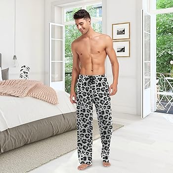 Fisyme Mens Pajama Pants Snow Leopard Print Men's Pajama